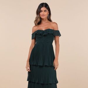 Lulus Always Remarkable Emerald Pleated Off-the-shoulder Maxi Dress Green